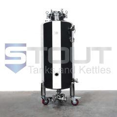 front view of a stainless steel 2 bar 1 bbl brite tank from Stout Tanks and Kettles