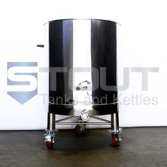 Front view of a 100 gallon kombucha vessel used for making kombucha