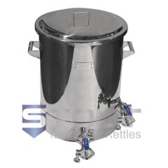 Front view of a stainless steel electric 15 Gallon Brew Kettle with Laser Markings