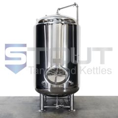 front picture of a 20 BBL Brite Tank (jacketed with side manway) from Stout Tanks