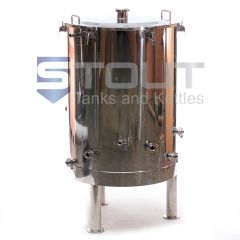 Front view of an electric 4 BBL Hot Liquor Tank with HERMS Coil from Stout Tanks and Kettles
