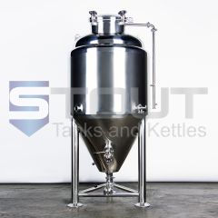 Front view of a jacketed 3 bbl fermenter that features a top manway