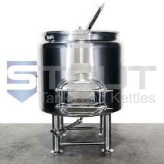 This is the front view of a stainless steel 4 bbl mash tun made by Stout Tanks and Kettles