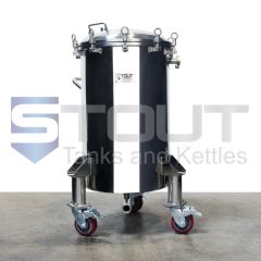 Front view of a 40 gallon hop back with wheels from Stout Tanks and Kettles