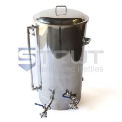 front view of a 45 gallon brew kettle used for home brewing beer