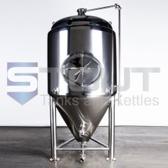 Front view of a jacketed 6 BBL Fermenter with shadowless manway used in nano breweries