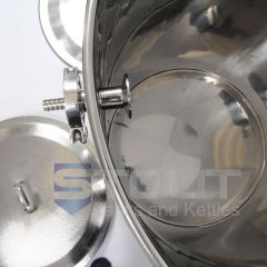 This is a Stout Tanks stainless steel 75 Gallon Mash Tun that features a Thermowell