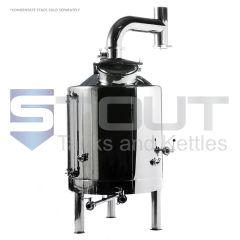 Front view of a dome top electric 3 bbl brew kettle with optional condensate stack