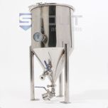 Front view of a short style 15 gallon fermenter used to homebrew beer or kombucha