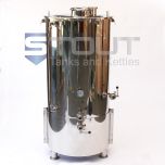 Front view of a direct fire 2 bbl brew kettle used for commercial brewing