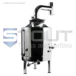 Front view of a dome top electric 3 bbl brew kettle with optional condensate stack
